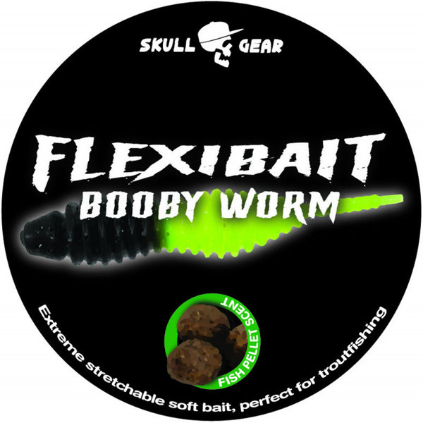 Skull Gear Flexibait Booby Worm Fish Pellet Black/Chartreuse